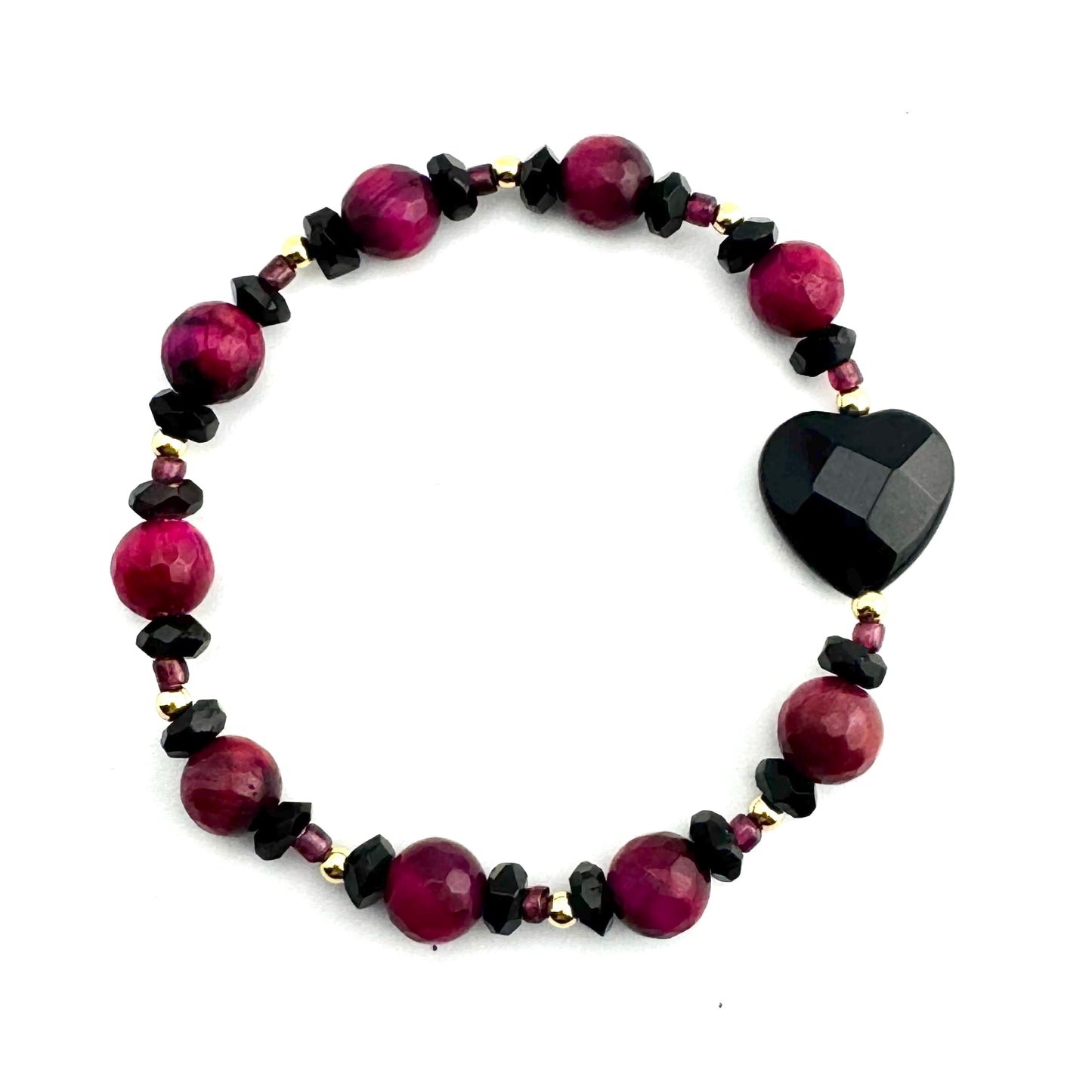 Tigereye Gemstones | Black Onyx | Crystals  l Beads | Faceted Onyx Hearts | 18K Gold-filled Ball Beads