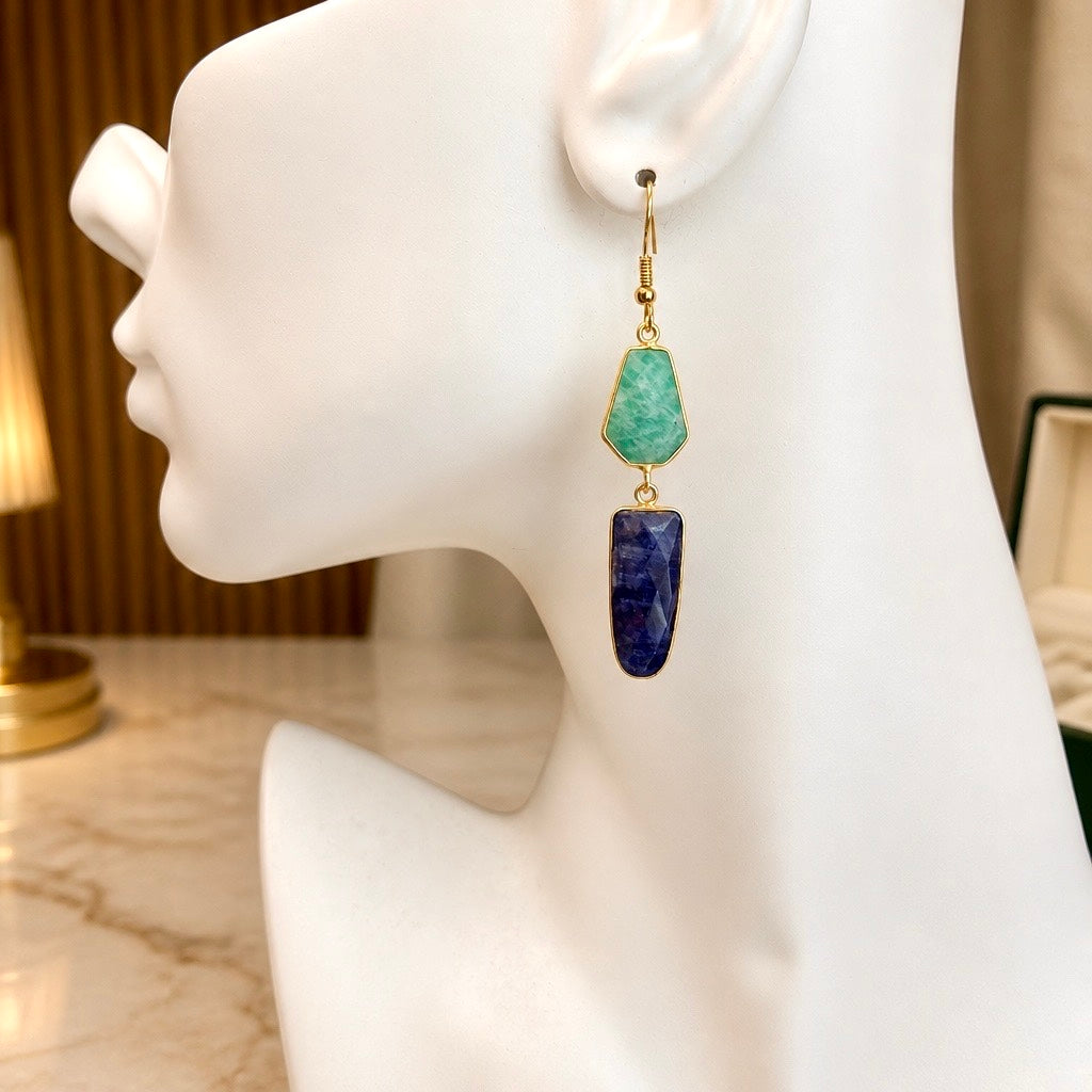 Earrings | Amazonite | Lapis | 18K Gold-Plate | 2.75