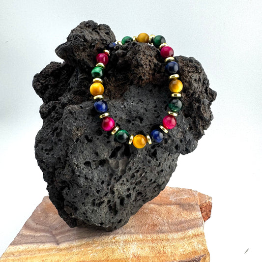 Tigereye Gemstones | 18K Gold-filled Spacer Discs  | Multi-colored |