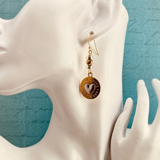 Faith Hope & Love Two-tone Earrings 2.25"