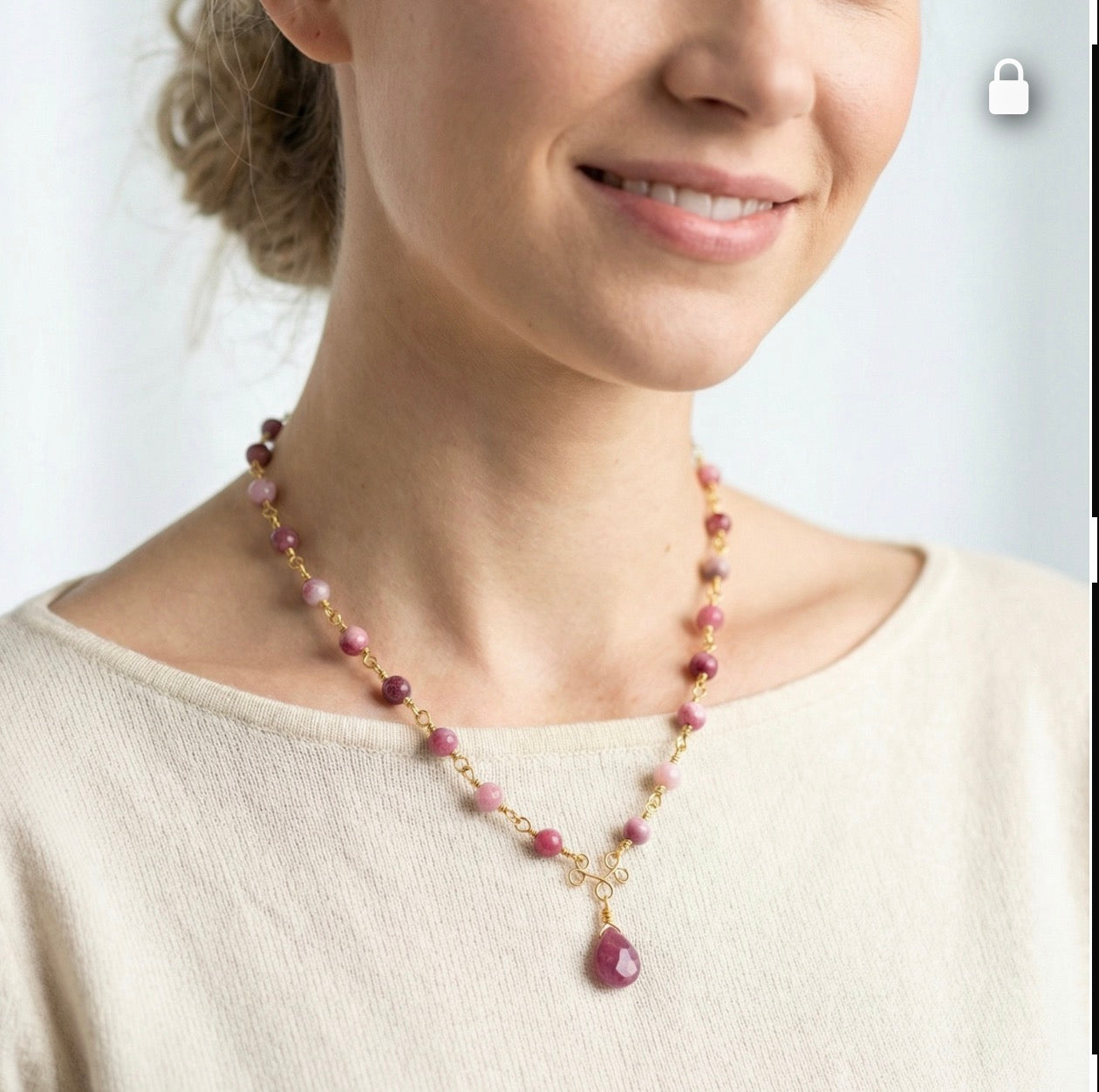 Fuchsia Rose Agate Necklace with Amethyst Teardrop Pendant 17”