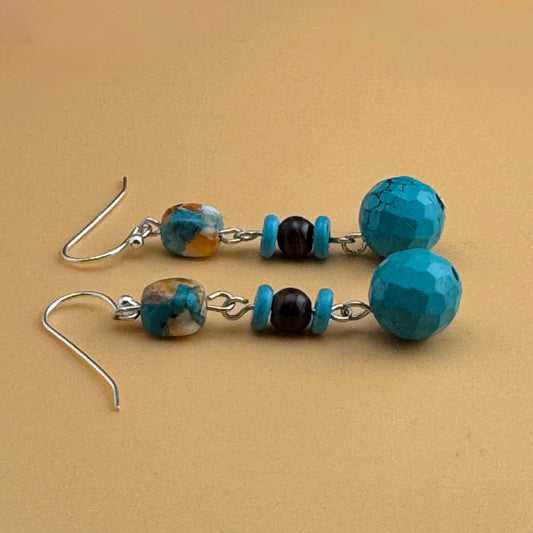 Turquoise & Spiky Oyster Earrings 2.25”