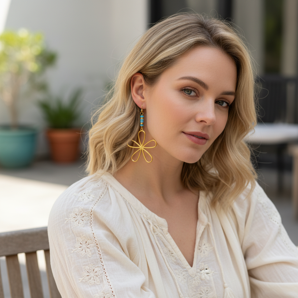 Flower Power Brass Earrings 3”