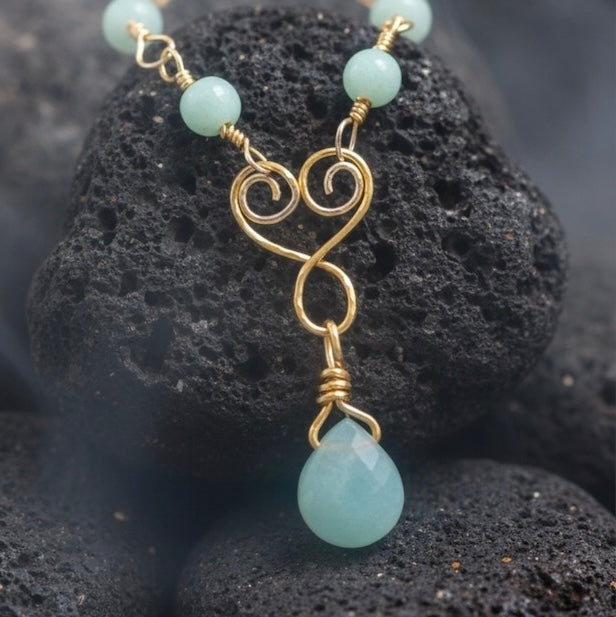 Amazonite Necklace made with Hand-wrapped Connectors and a Briolette Gemstone Pendant