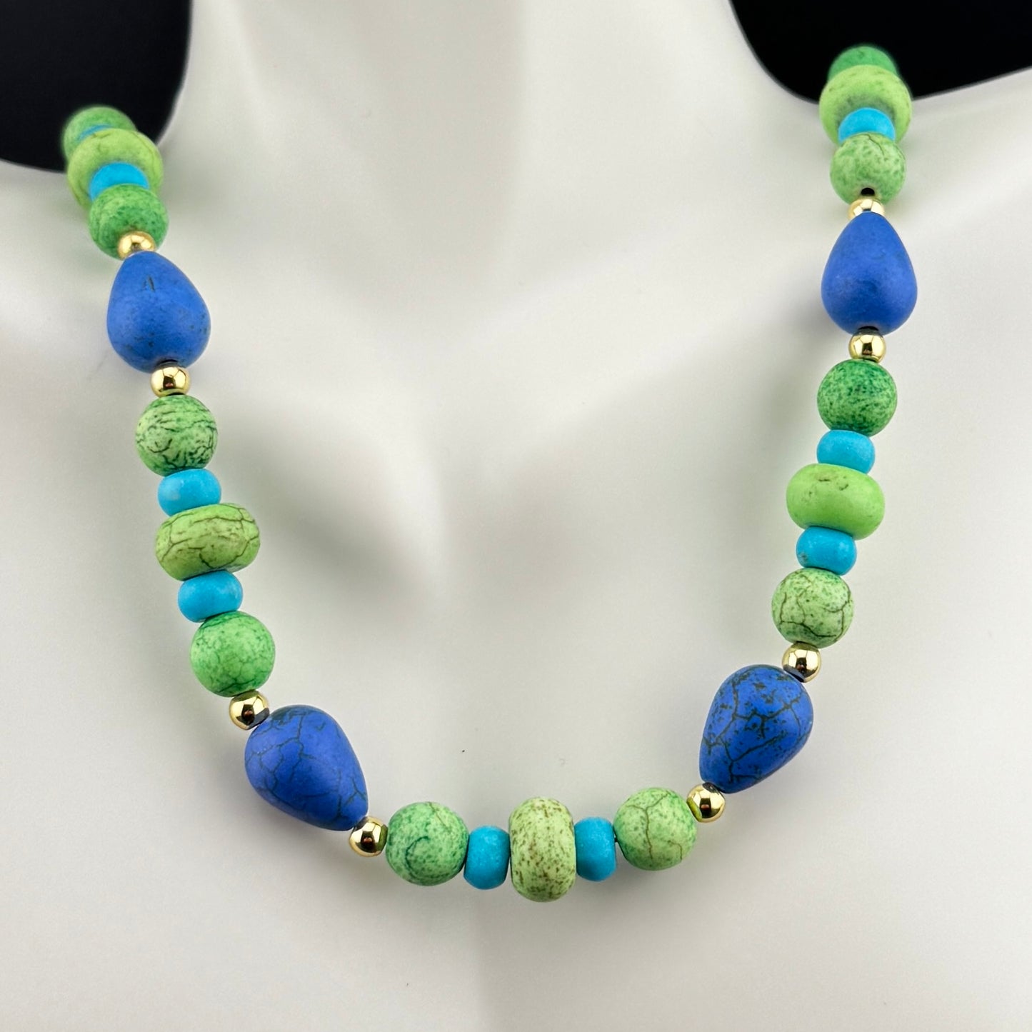 Unique Royal Blue and Lime Green Beaded Necklace
