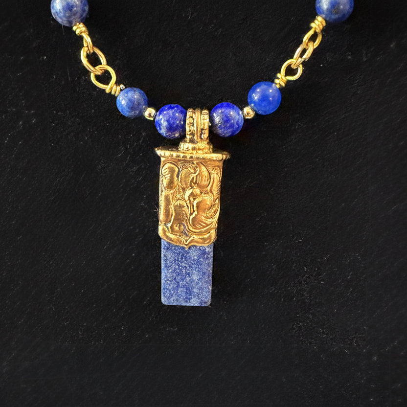 Necklace | Lapis Lazuli Gemstone | Wire-Wrapped by CiCi | Egyptian Inspired Pendant | 17.5”