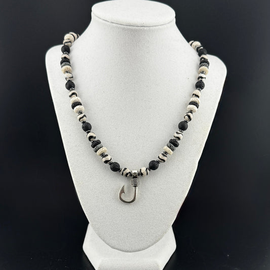 Zebra Agate Fish Hook Necklace 20"