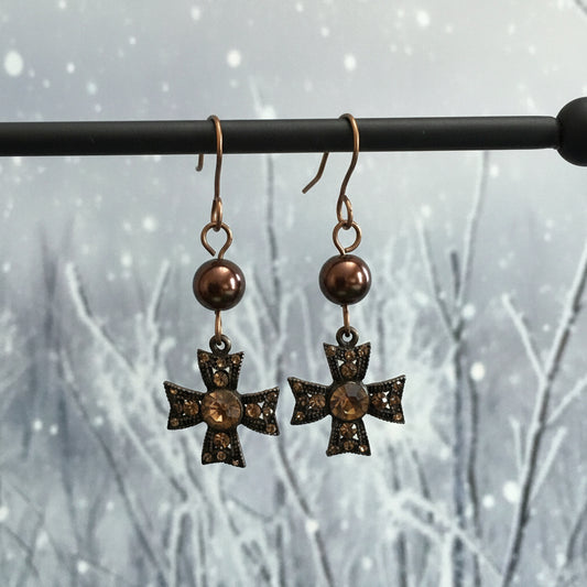 Earrings | Antique Bronze |Rustic | Cross | 2.25