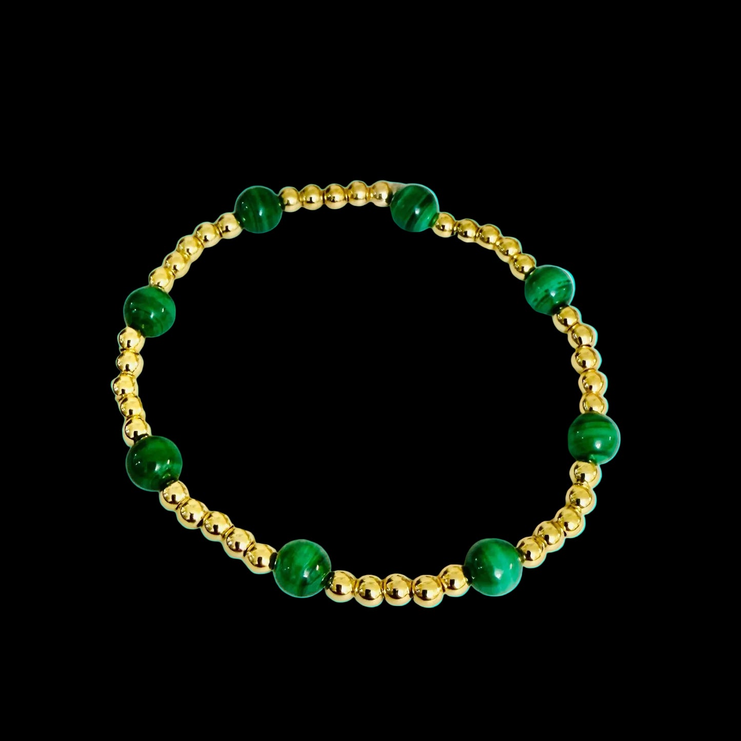 Gorgeous Green Malachite Bracelet with 18K Gold-filled Ball Spacers 7"