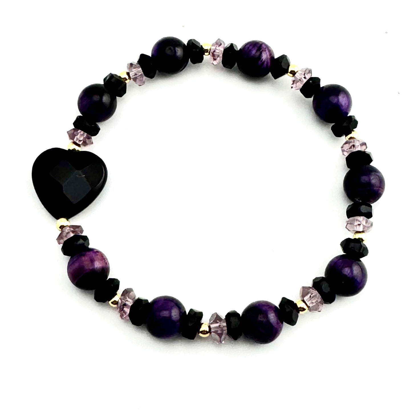 Tigereye Gemstones | Black Onyx | Crystals  l Beads | Faceted Onyx Hearts | 18K Gold-filled Ball Beads