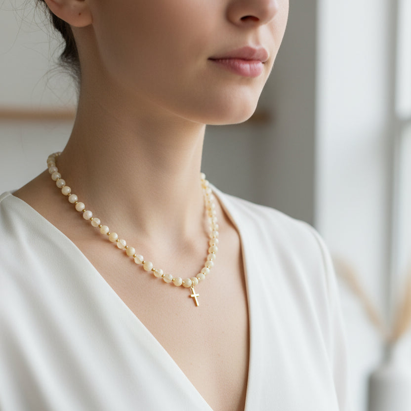 Necklace | Yellow Minimalistic Cross | 16" with 2" Extension
