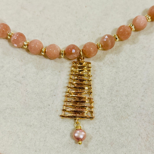 Blush Moonstone Necklace with Pendant  18"