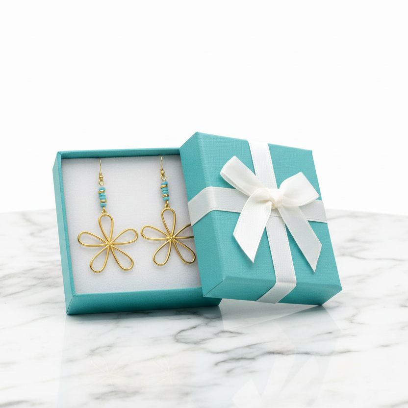 Flower Power Brass Earrings 3”