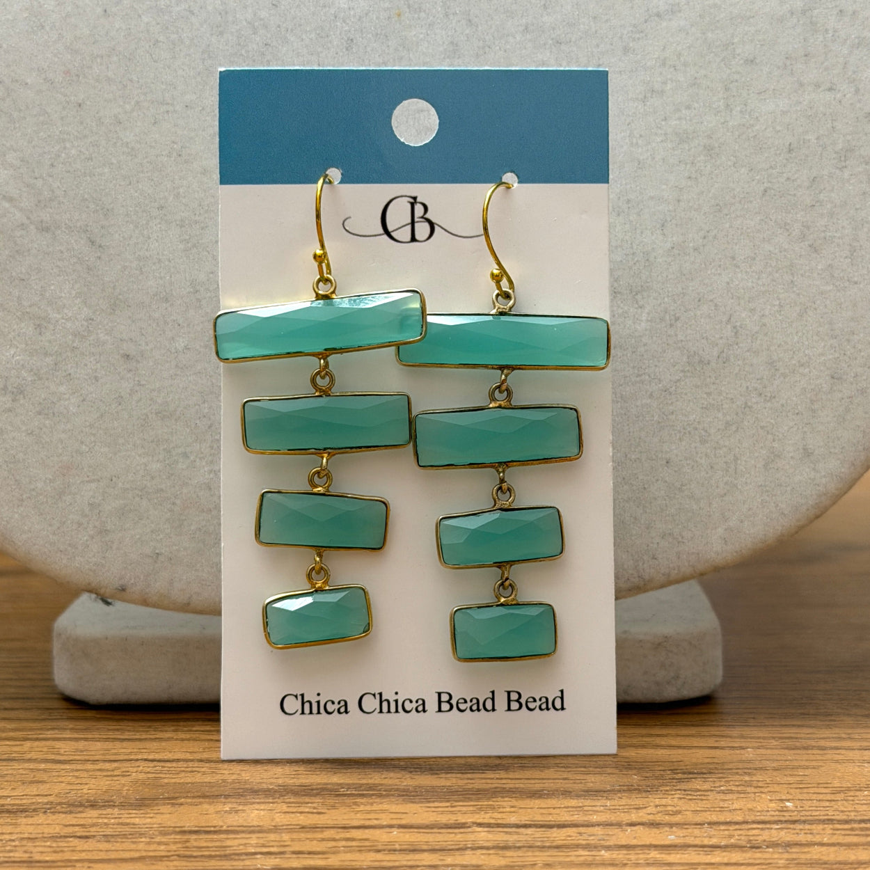 Earrings | Graduated Aqua Chacedony Gemstones | 2.25"