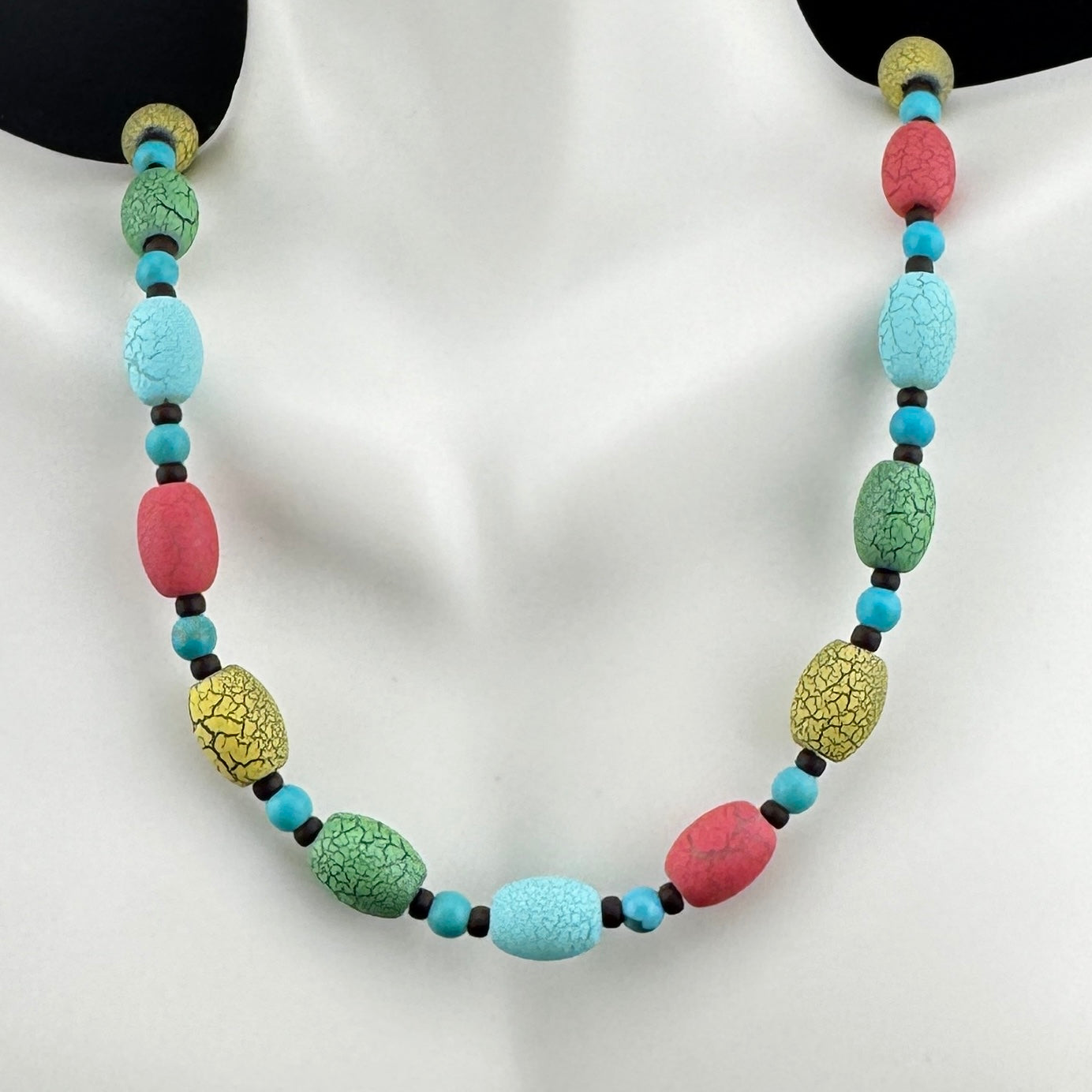 Unique Multicolored Crackled Beaded Necklace 17”