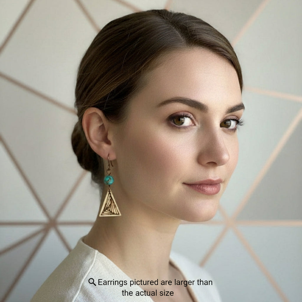 Earrings | Zentangles | Triangle-shapes | Magnesite Turquoise Gemstones | Small Size | 1.5"