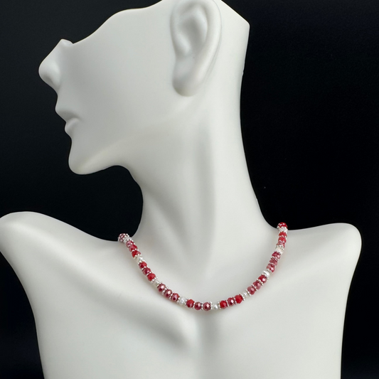 Red and White Minimalist Necklace 16"