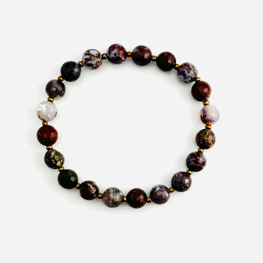 Bracelet | Red Lightning Agate Gemstones | Bronze Seed Beads | Stretch