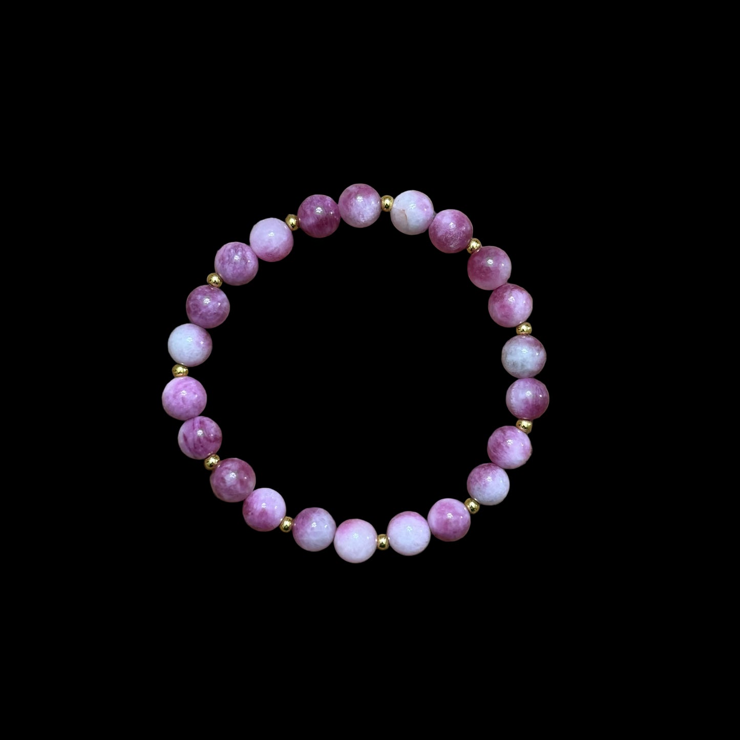 Bracelet | Fushia Rose Agate | 18K Gold-filled Round Beads | Stretch