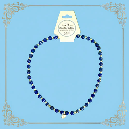 Necklace | Dark Blue Sodalite Gemstones | 18K Goldfilled Beads | Gold-plated Focal Bead | 16" aww