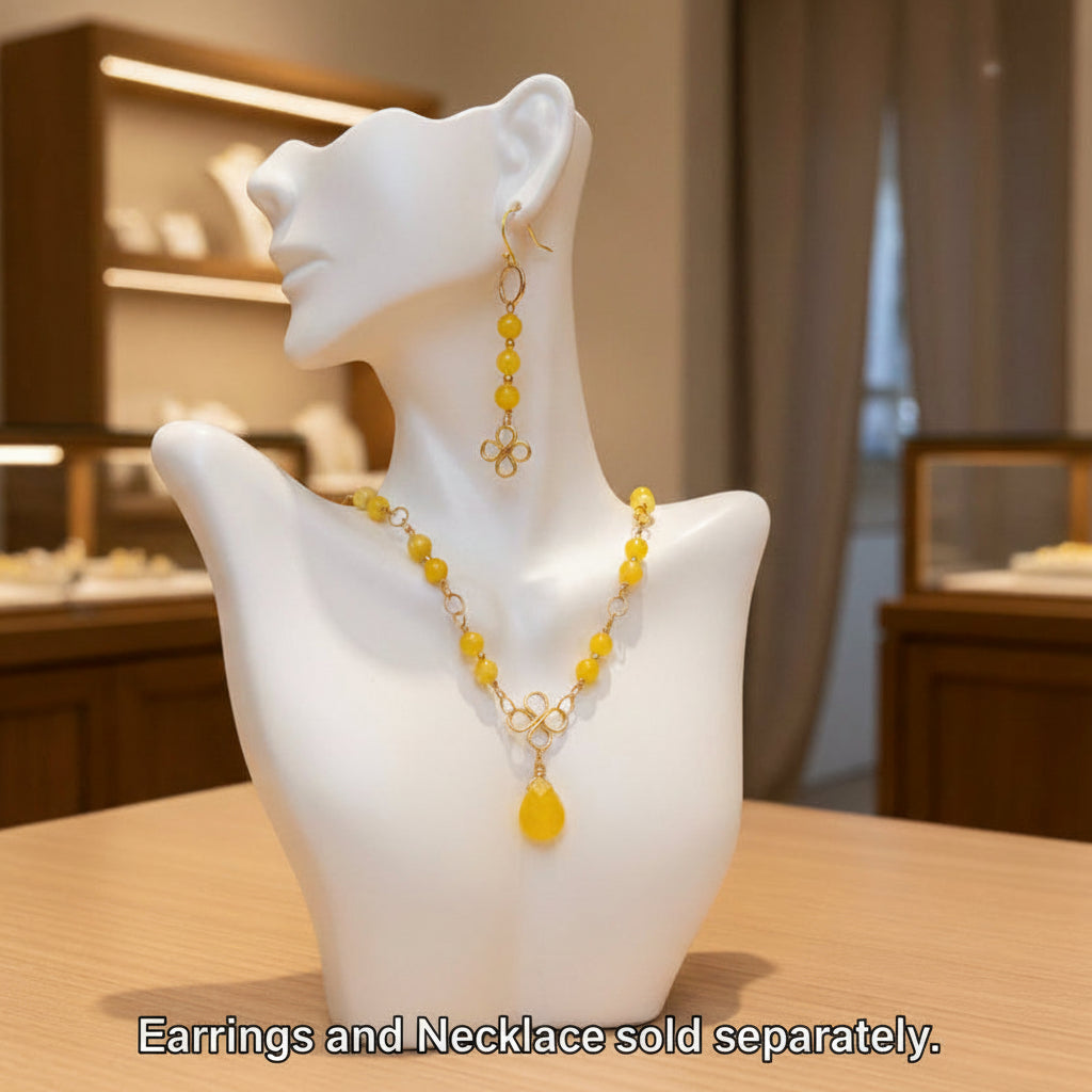 Yellow Jade Necklace with Teardrop Pendant