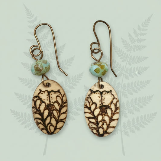 Earrings | Zentangles | Wood-burned | Dangles | Czech Rondelle Beads | Small Size | 1.5"