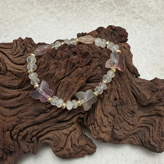Natural Quartz Bracelet with 5 Butterflies | Stretch