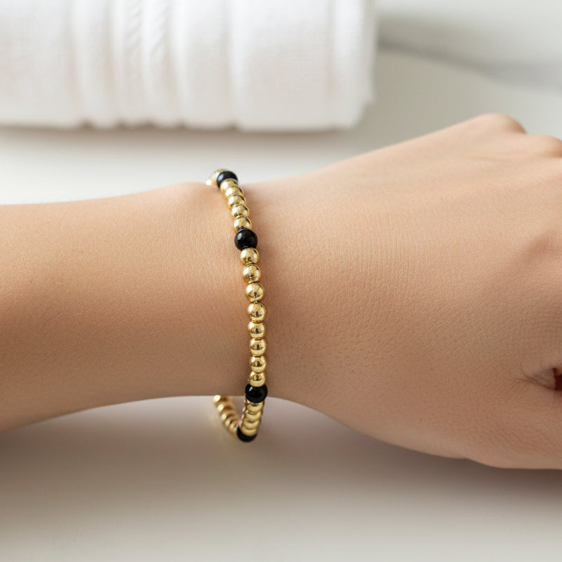 Bracelet | Minimalist | Black Onyx | 18K Goldfilled | Stretch
