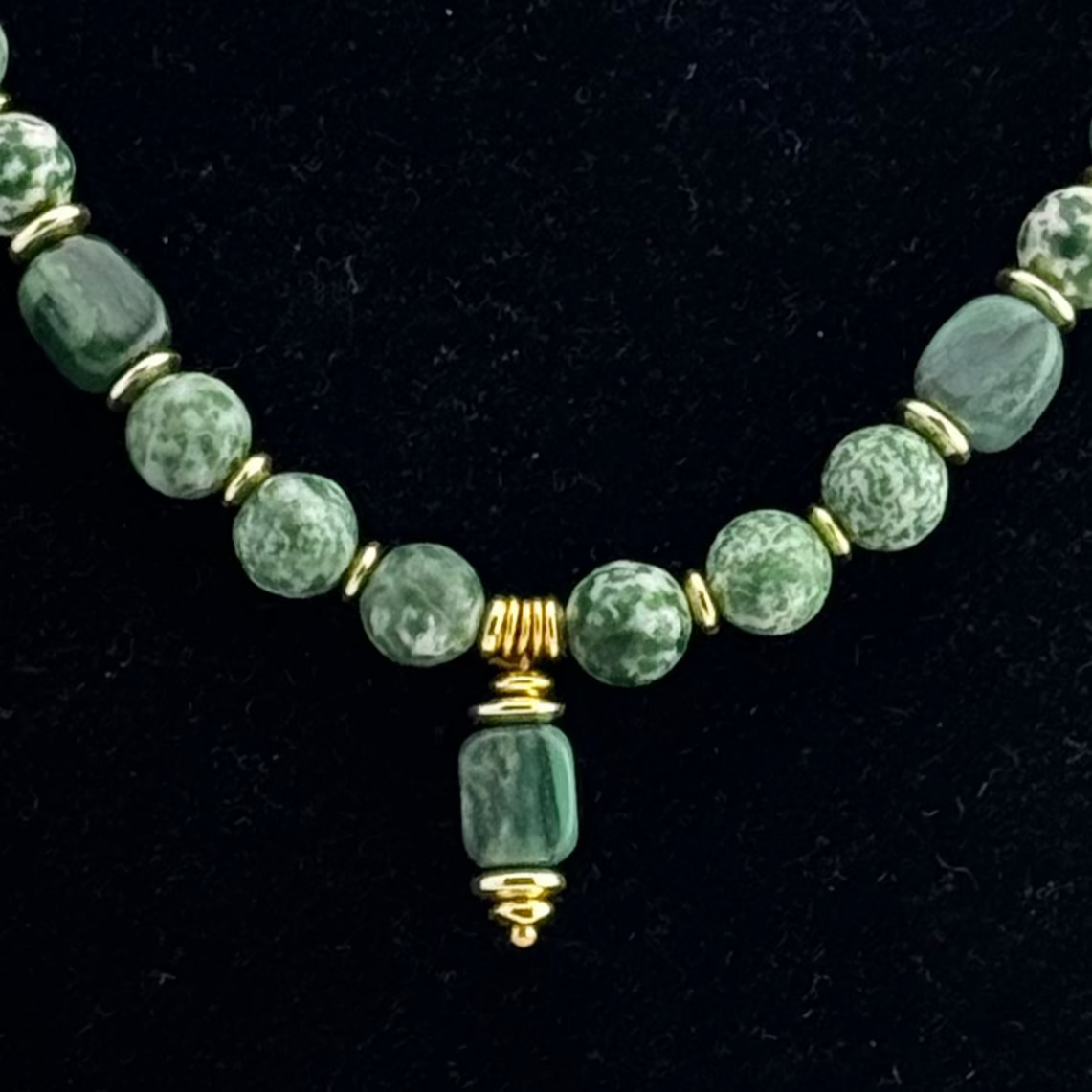 Necklace | Moss Agate Gemstones | Nephrite Jade Cube Beads |18K Plated spacers | 18”
