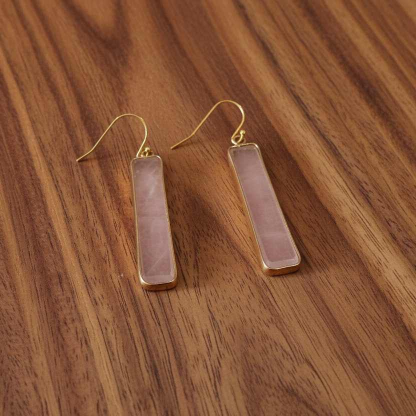 Earrings | Rose Quartz Bar | 18K Gold-filled | 2”