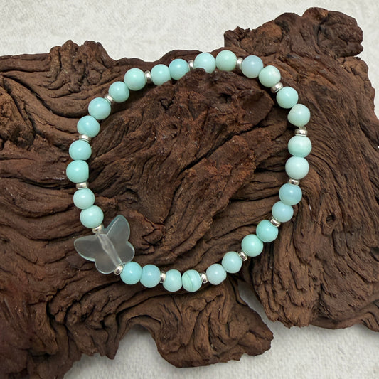 Bllue Bracelet with a Blue Butterfly | Stretch