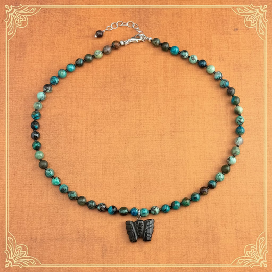 Unique Cryscollar Gemstone Necklace with Tigereye Butterfly Pendant 18” Ext 2”