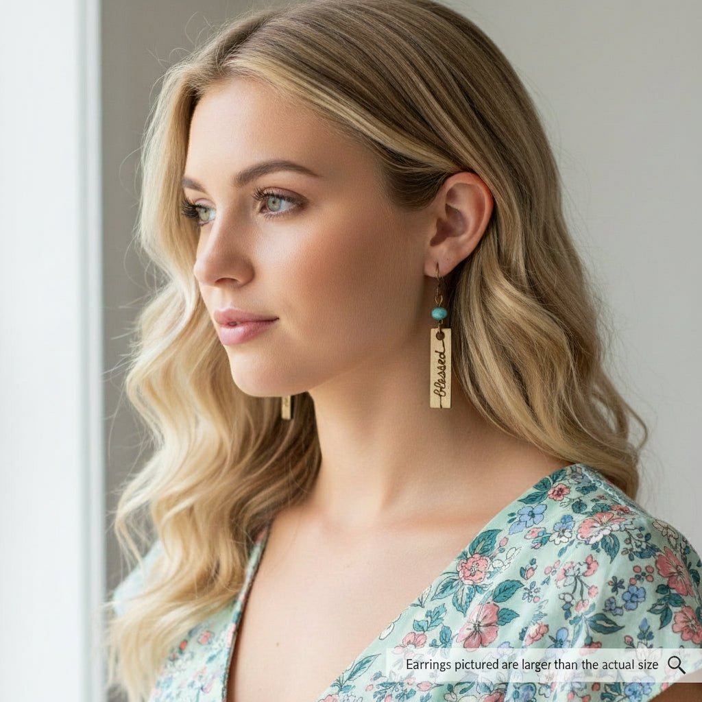 Earrings | Zentangles | Rectangle Shape  | Blessed Design | Wood-burned | Czech Beads | Small Size | 1.5"