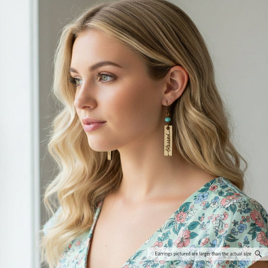 Earrings | Zentangles | Rectangle Shape  | Blessed Design | Wood-burned | Czech Beads | Small Size | 1.5"