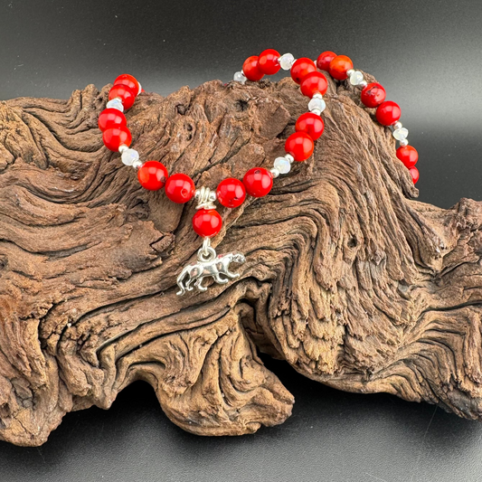 Red and White Necklace with Panther Charm 18"