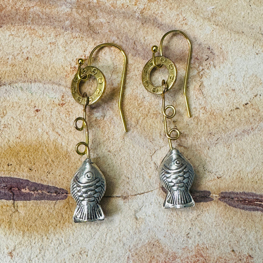 Unique Silver Fish Earring 2"