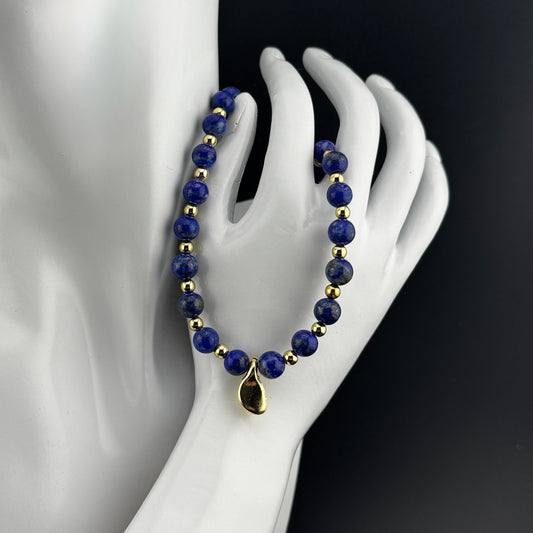 Lapis and Gold Necklace with Unique Focal Bead 16”