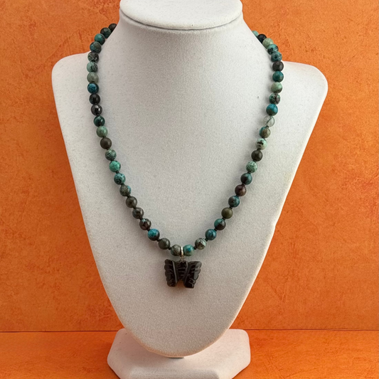 Unique Cryscollar Gemstone Necklace with Tigereye Butterfly Pendant 18” Ext 2”
