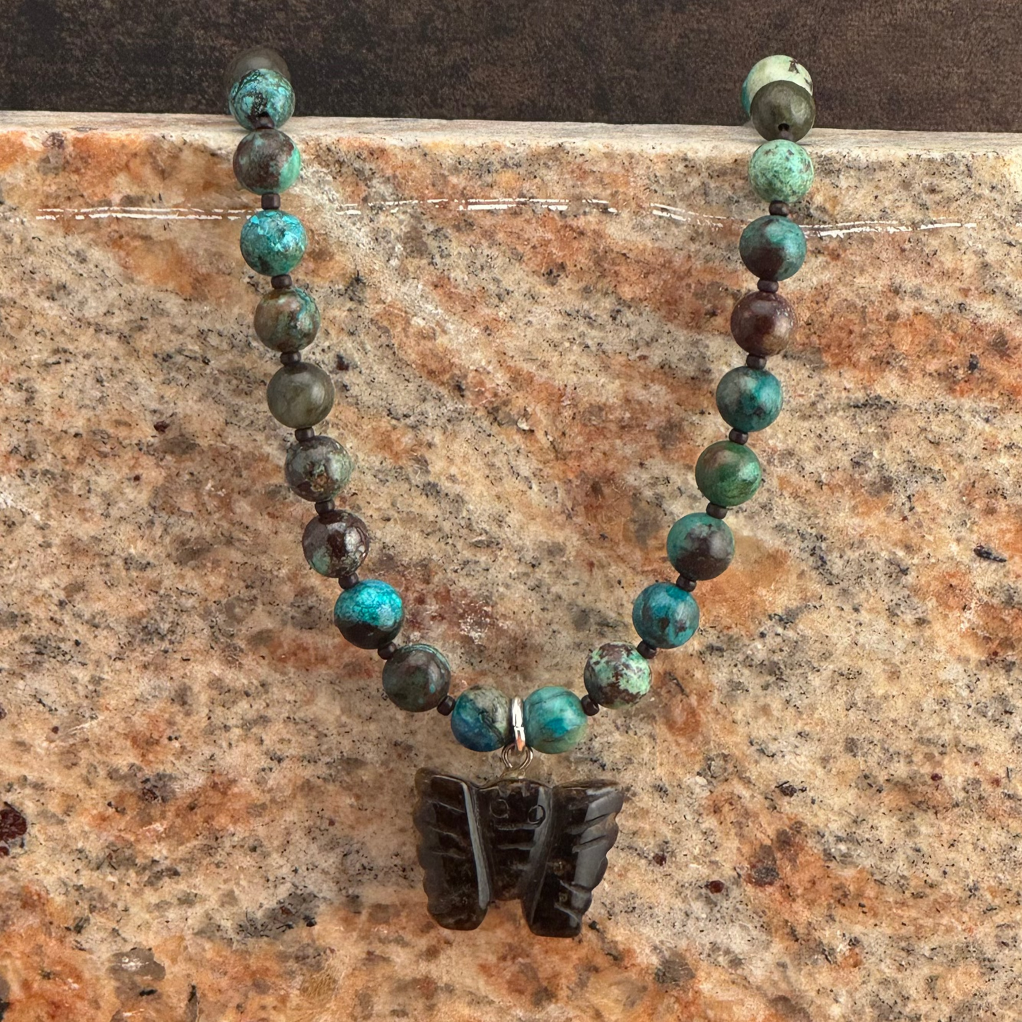Unique Cryscollar Gemstone Necklace with Tigereye Butterfly Pendant 18” Ext 2”