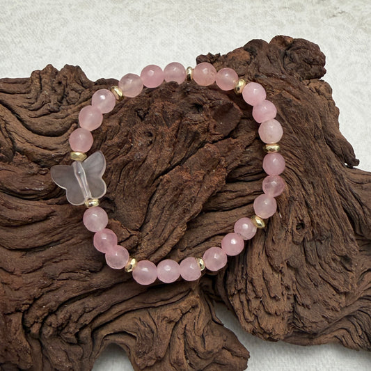 Pink Bracelet with White Butterfly | Stretch