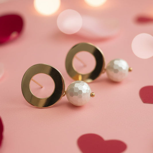 Earrings| Faceted Glass Beads | White | Circular Posts | 1.25"