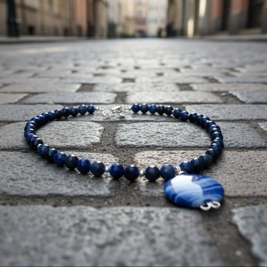 Necklace| Blue Bandit Agate Pendant | Sodalite Gemstones | 16”