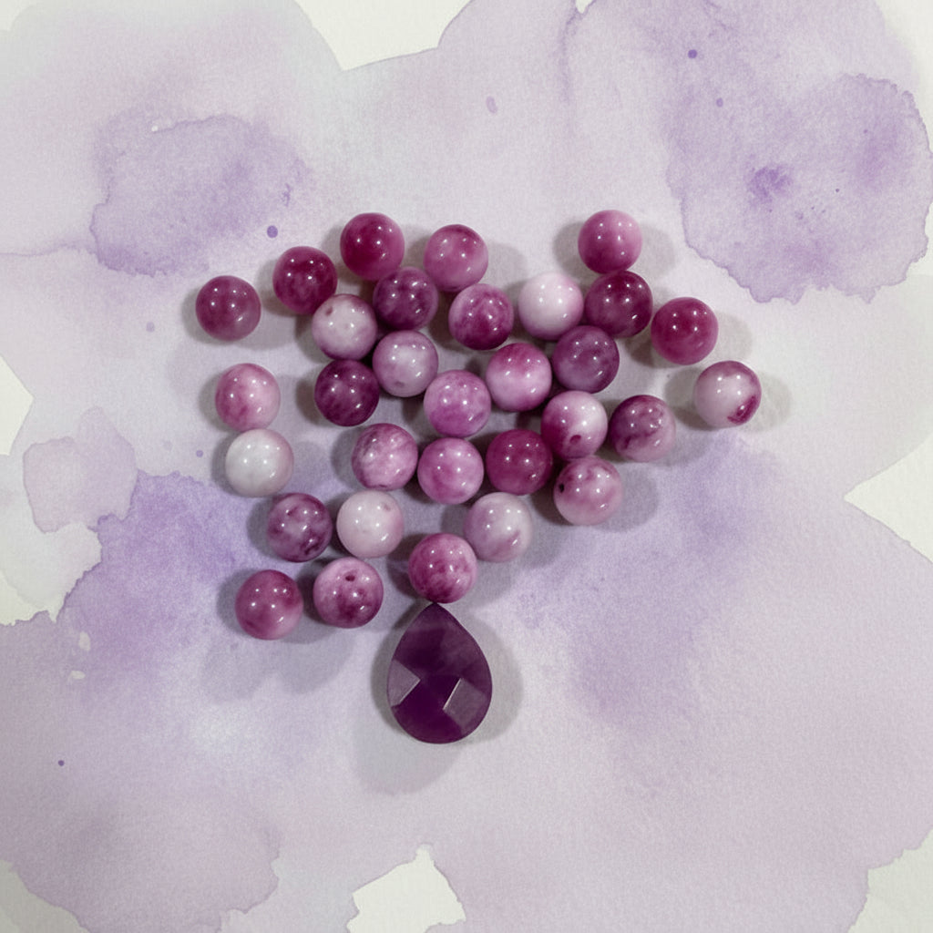 Fuchsia Rose Agate Necklace with Amethyst Teardrop Pendant 17”