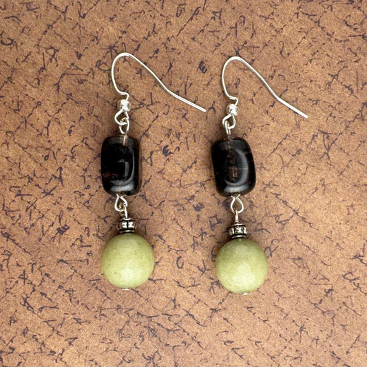 Green Jade Dangle Earrings 2”