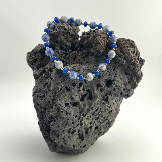 Bracelet | Blue Sodalite Gemstones| Blue Glass Rondells |18K Gold-filled Beads