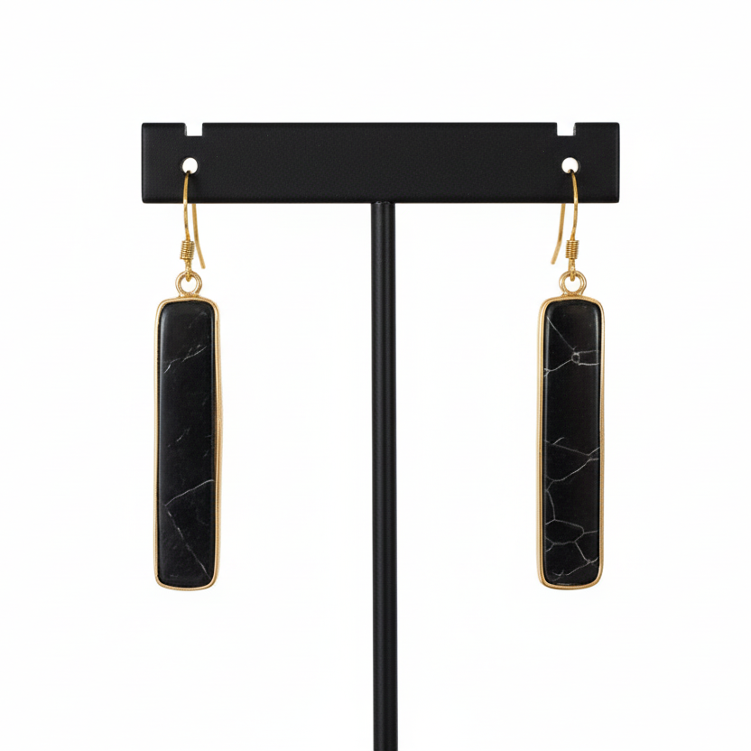 Earrings | Black Obsidian | 18K Gold-filled | 2”
