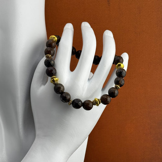Bracelet | Brown Bronzite | Brass Decorative Beads | Stretch