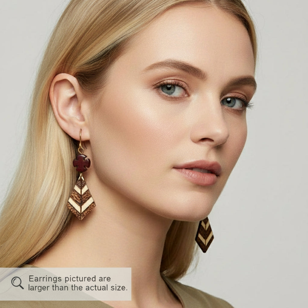 Earrings | Zentangle Diagonal Stripes | Woodburned | Small Size |