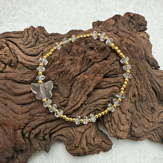 Crystal Bracelet with a Varigated Butterfly | 18K Gold-filled Beads | Stretch