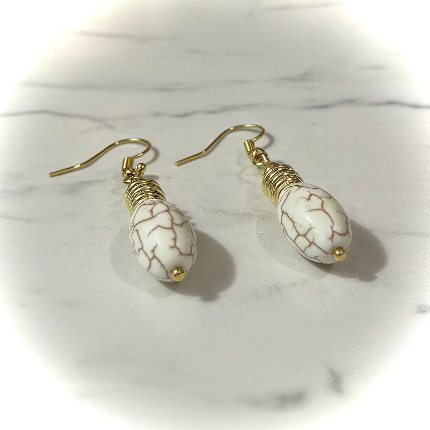 Earrings | Cream White Howlite | 18K Gold-plated Saucer Spacers | 1.5"